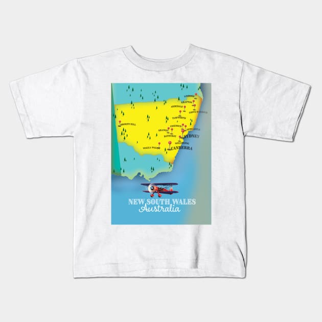 new south wales Australia map travel poster Kids T-Shirt by nickemporium1